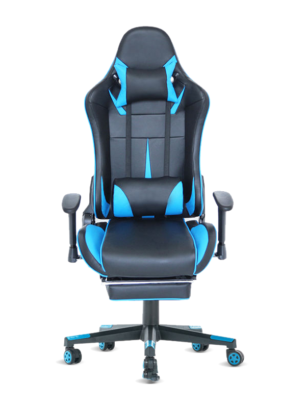 Scaun de jocuri modern, ergonomic, pivotant, din piele, albastru RGB 